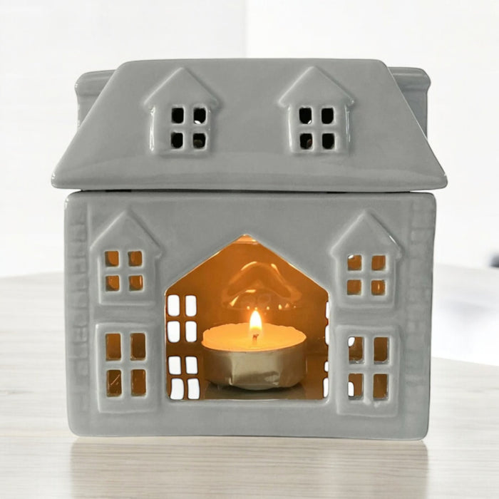 Fragrance Wax Melt & Oil Warmer House Grey Ceramic Tealight Aroma Diffuser Lamp - Cherish Home