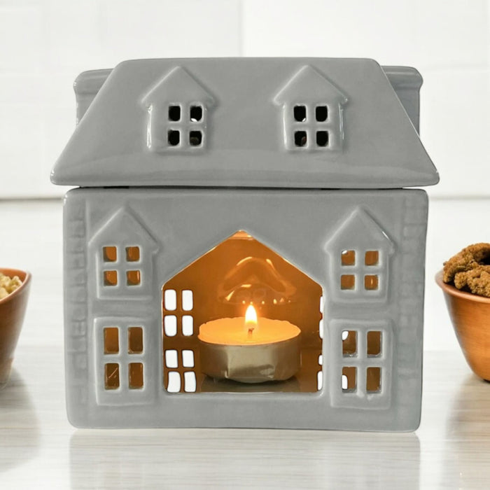 Fragrance Wax Melt & Oil Warmer House Grey Ceramic Tealight Aroma Diffuser Lamp - Cherish Home