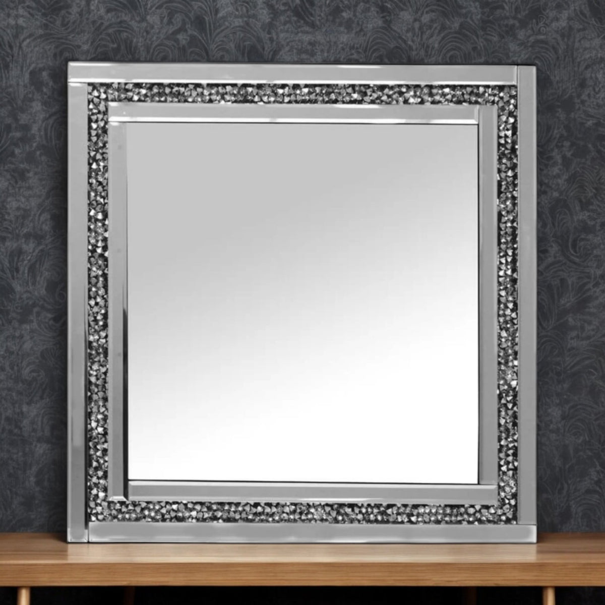 Gatsby Silver Square Wall Mirror With Diamond Like Crystals Edging 60cm x 60cm - Cherish Home