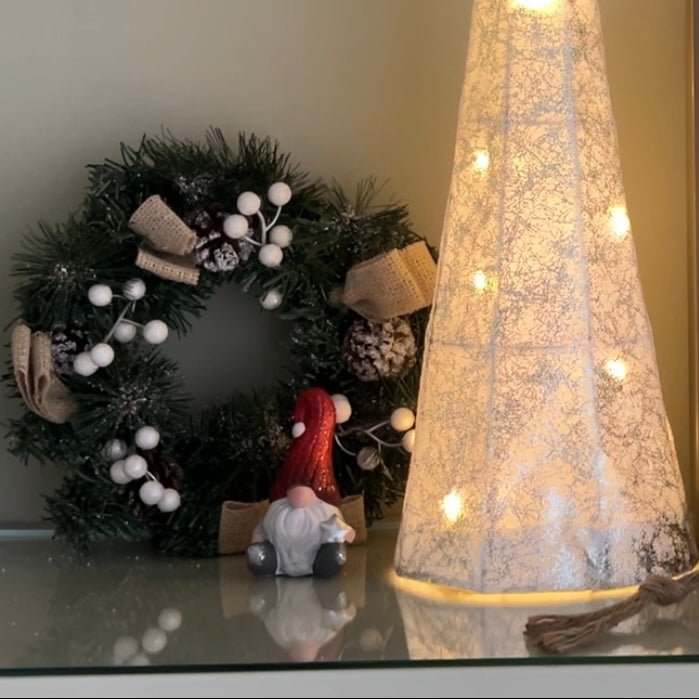 Geri 61cm Silver Metal Light Up Christmas Cone Ornament with 20 Warm White LEDs - Cherish Home