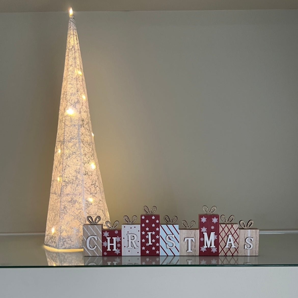 Geri 61cm Silver Metal Light Up Christmas Cone Ornament with 20 Warm White LEDs - Cherish Home