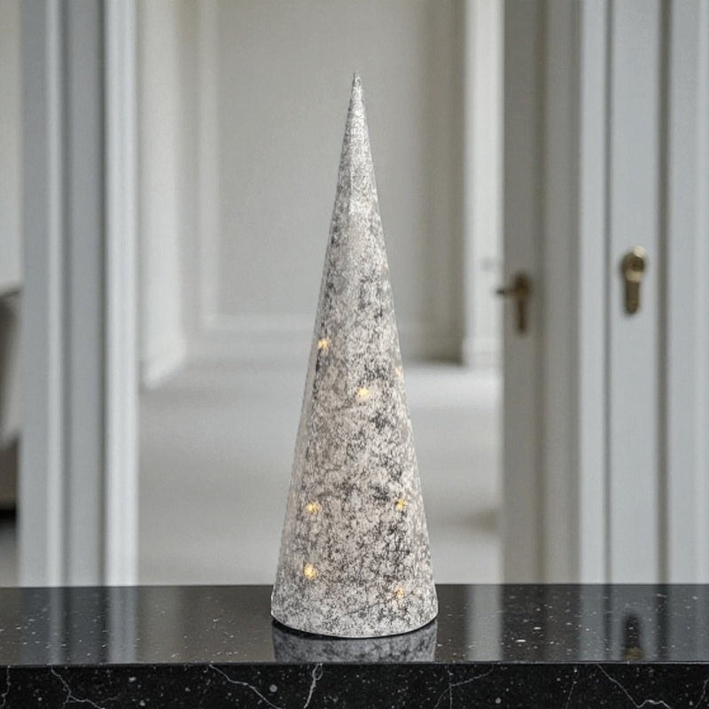 Geri 61cm Silver Metal Light Up Christmas Cone Ornament with 20 Warm White LEDs - Cherish Home