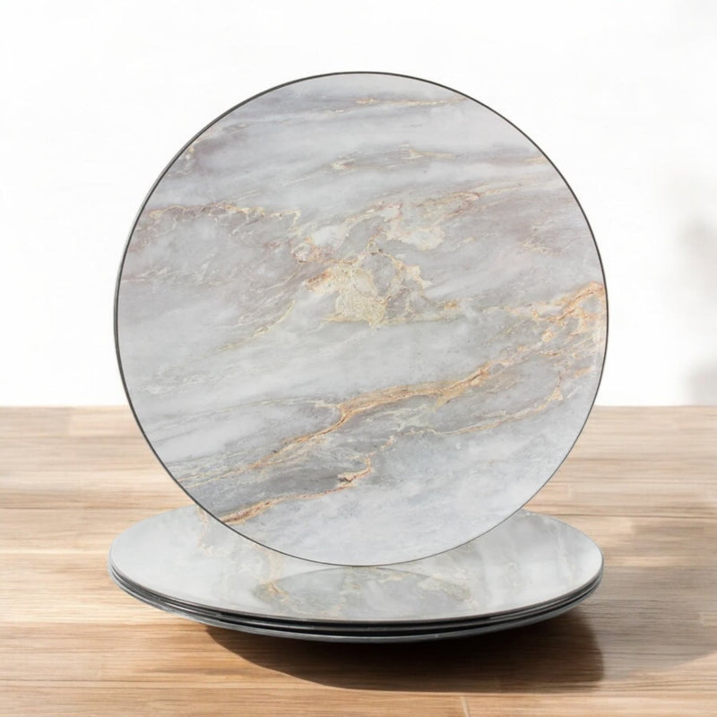 Geri Set of 4 33cm Grey Plastic Charger Plates with Marble Effect Finish - Cherish Home