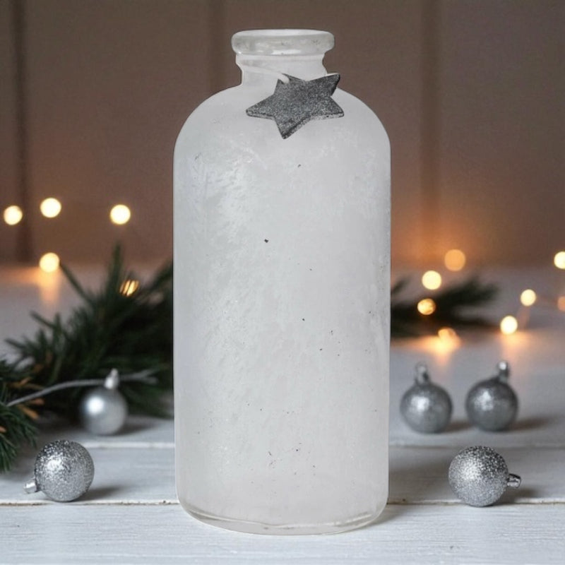 Glass Flower Vase, 25cm Tall Christmas Bottle Vase with Stunning Festive Design - Cherish Home