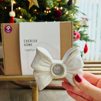 Glazed Ceramic Double Bow Candle Holder - Cherish Home