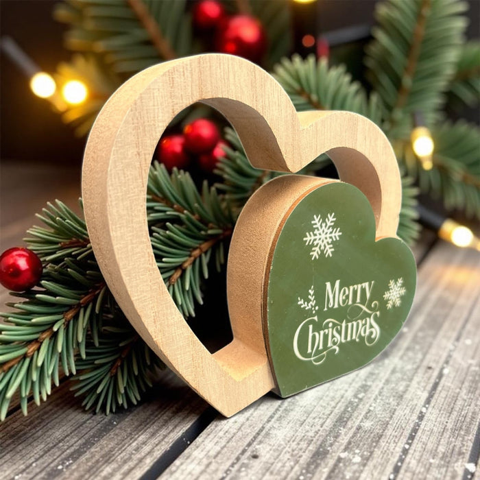 Green Wooden Heart Christmas Decoration - Small Festive Sign - Cherish Home
