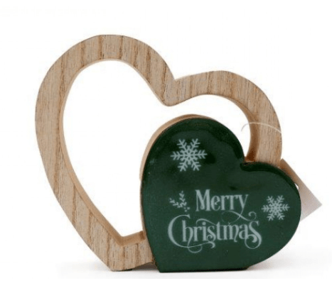 Green Wooden Heart Christmas Decoration - Small Festive Sign - Cherish Home