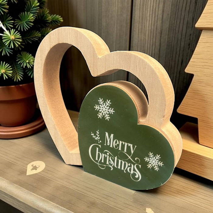 Green Wooden Heart Christmas Decoration - Small Festive Sign - Cherish Home