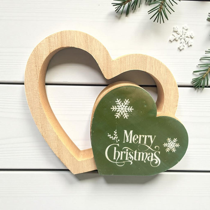 Green Wooden Heart Christmas Decoration - Small Festive Sign - Cherish Home