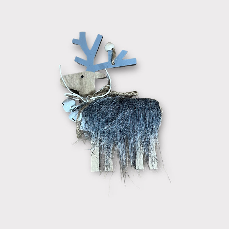 Grey Faux Fur Reindeer Hanging Christmas Tree Decoration - Cherish Home