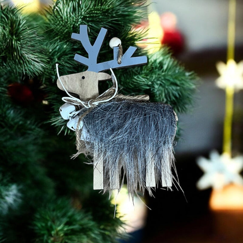 Grey Faux Fur Reindeer Hanging Christmas Tree Decoration - Cherish Home