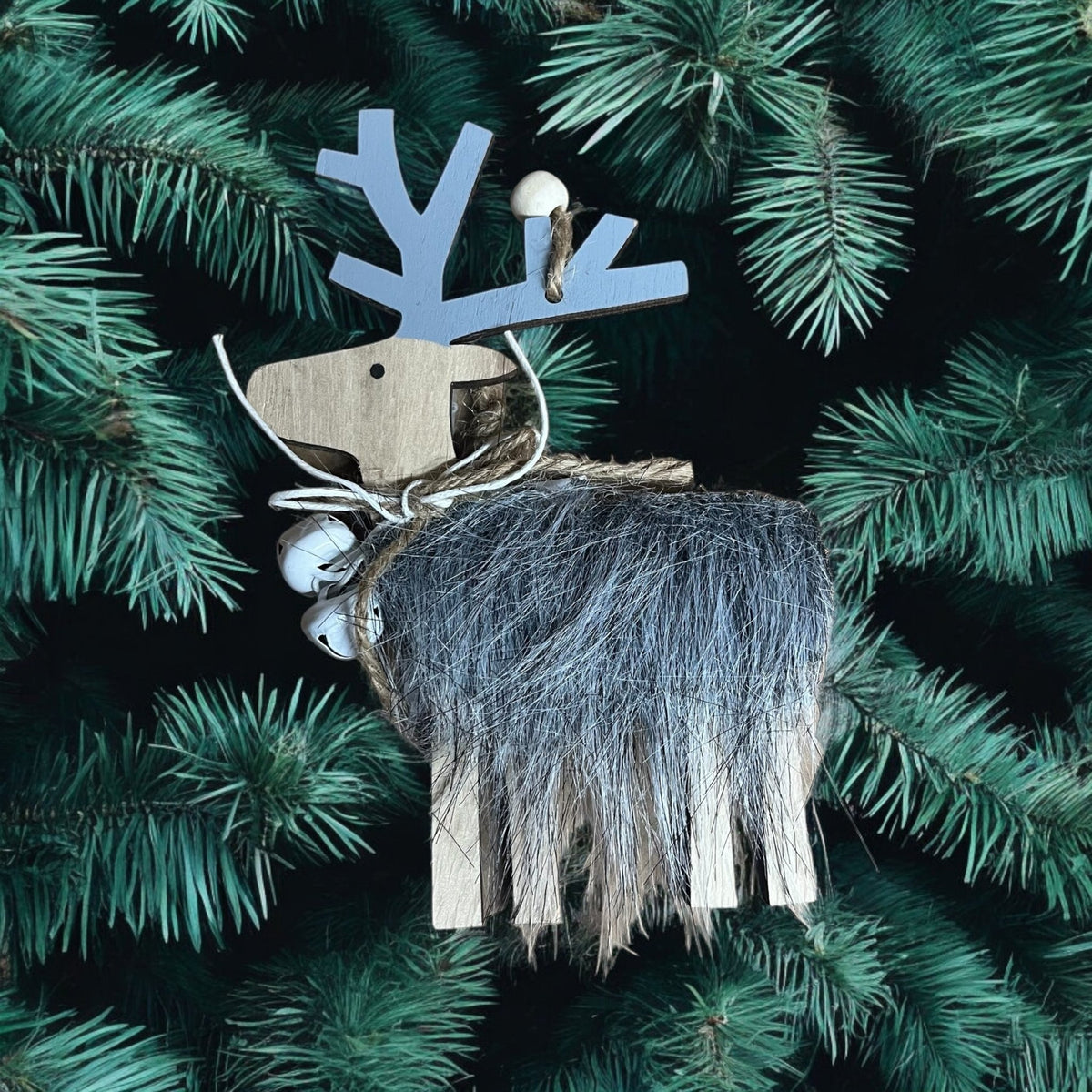 Grey Faux Fur Reindeer Hanging Christmas Tree Decoration - Cherish Home