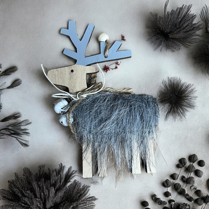 Grey Faux Fur Reindeer Hanging Christmas Tree Decoration - Cherish Home