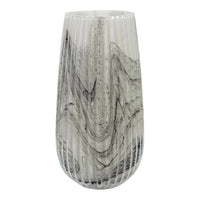 Grey Marble Flower Vase Glass Ribbed Design 26cm Decorative Table Vase Ornament - Cherish Home