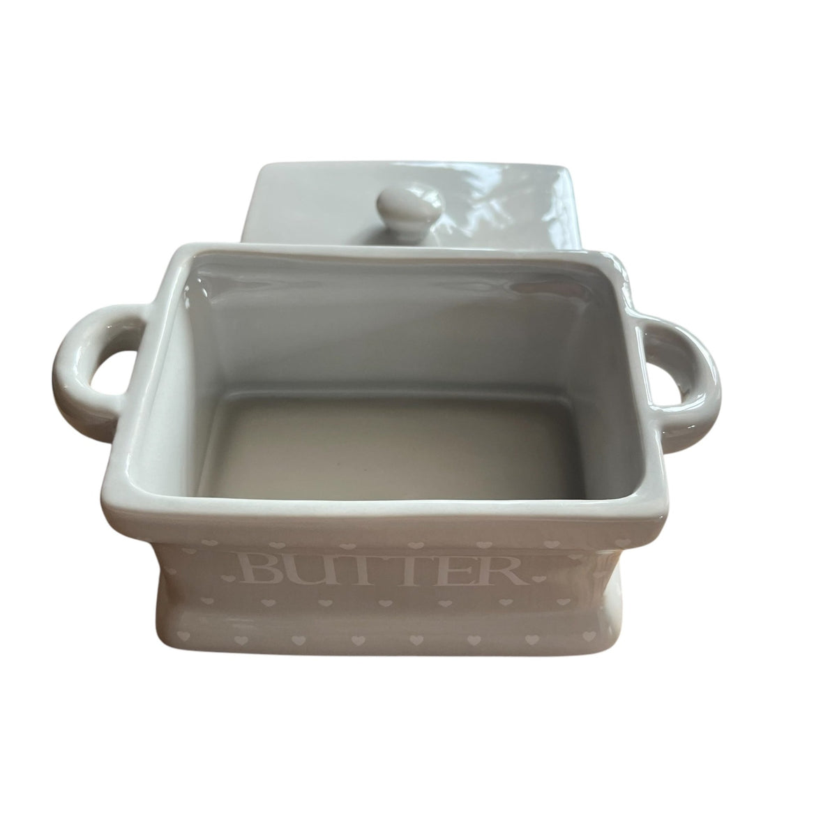 Grey with White Hearts Butter Dish and Lid - Cherish Home