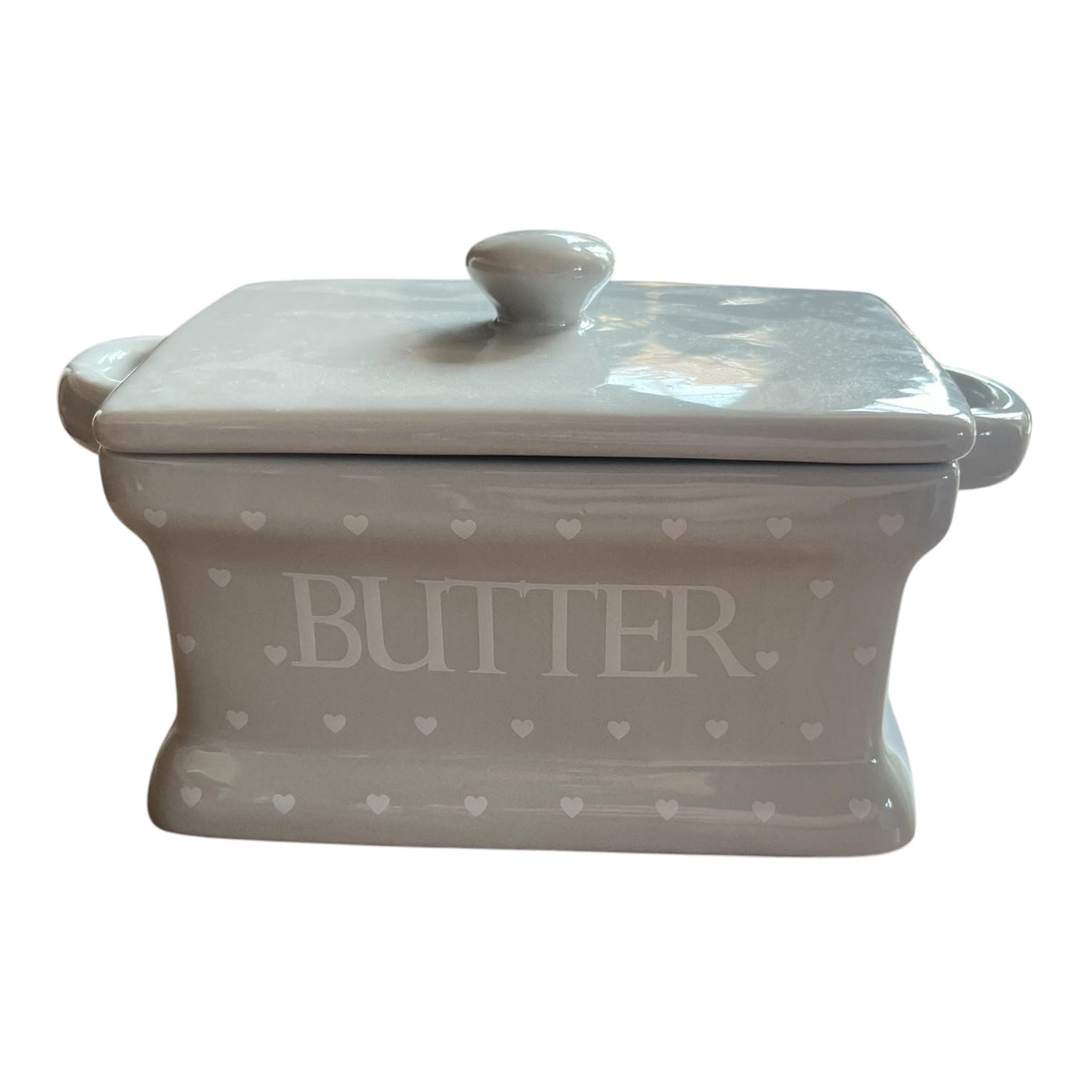 Grey with White Hearts Butter Dish and Lid - Cherish Home
