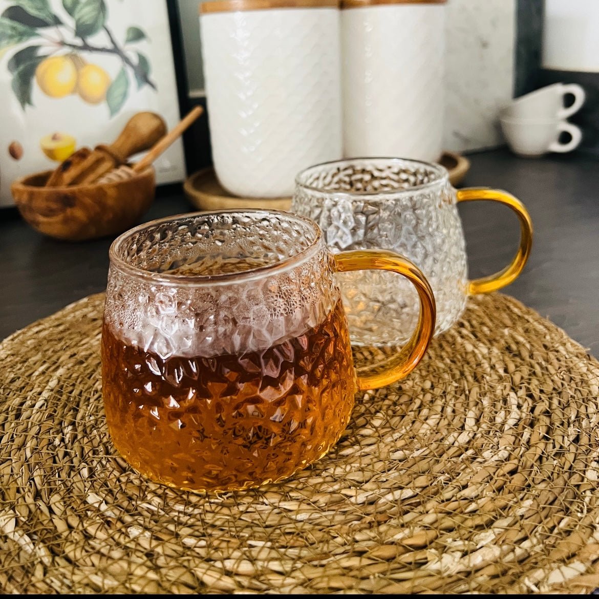 Hammered Glass 350ml Coffee Mug - Elegant Textured Drinking Cup, Clear Glass for Iced Coffee, Tea, Lattes, Water & More - Cherish Home