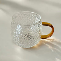 Hammered Glass 350ml Coffee Mug - Elegant Textured Drinking Cup, Clear Glass for Iced Coffee, Tea, Lattes, Water & More - Cherish Home