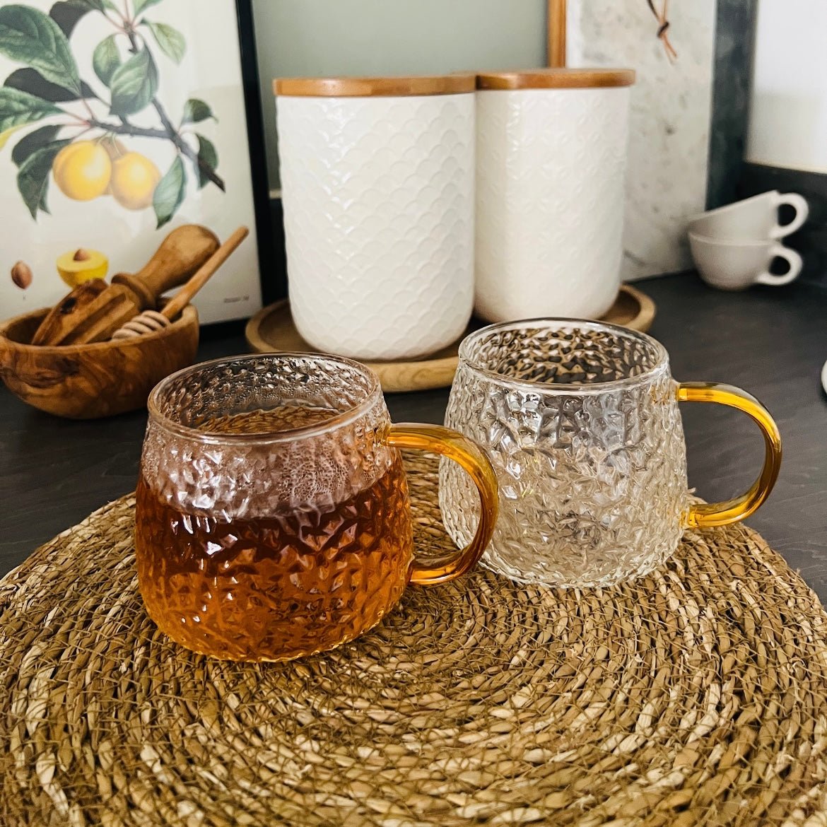 Hammered Glass 350ml Coffee Mug - Elegant Textured Drinking Cup, Clear Glass for Iced Coffee, Tea, Lattes, Water & More - Cherish Home