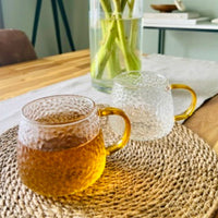 Hammered Glass 350ml Coffee Mug - Elegant Textured Drinking Cup, Clear Glass for Iced Coffee, Tea, Lattes, Water & More - Cherish Home