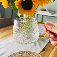 Hammered Glass 350ml Coffee Mug - Elegant Textured Drinking Cup, Clear Glass for Iced Coffee, Tea, Lattes, Water & More - Cherish Home