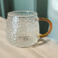 Hammered Glass 350ml Coffee Mug - Elegant Textured Drinking Cup, Clear Glass for Iced Coffee, Tea, Lattes, Water & More - Cherish Home