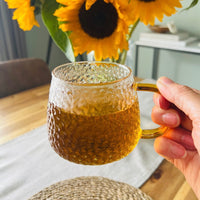 Hammered Glass 350ml Coffee Mug - Elegant Textured Drinking Cup, Clear Glass for Iced Coffee, Tea, Lattes, Water & More - Cherish Home