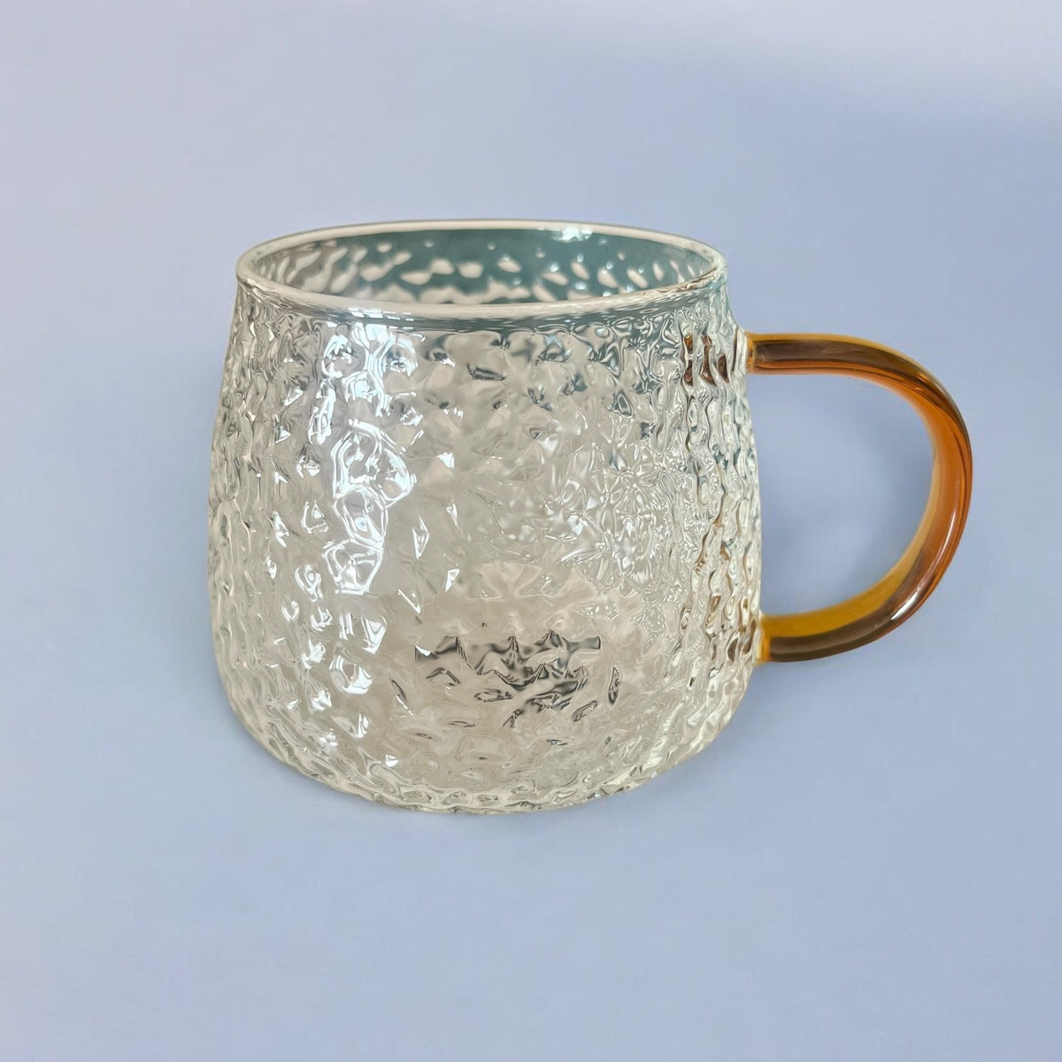 Hammered Glass 350ml Coffee Mug - Elegant Textured Drinking Cup, Clear Glass for Iced Coffee, Tea, Lattes, Water & More - Cherish Home