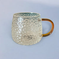 Hammered Glass 350ml Coffee Mug - Elegant Textured Drinking Cup, Clear Glass for Iced Coffee, Tea, Lattes, Water & More - Cherish Home