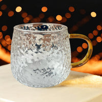Hammered Glass 350ml Coffee Mug - Elegant Textured Drinking Cup, Clear Glass for Iced Coffee, Tea, Lattes, Water & More - Cherish Home