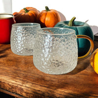 Hammered Glass 350ml Coffee Mug - Elegant Textured Drinking Cup, Clear Glass for Iced Coffee, Tea, Lattes, Water & More - Cherish Home