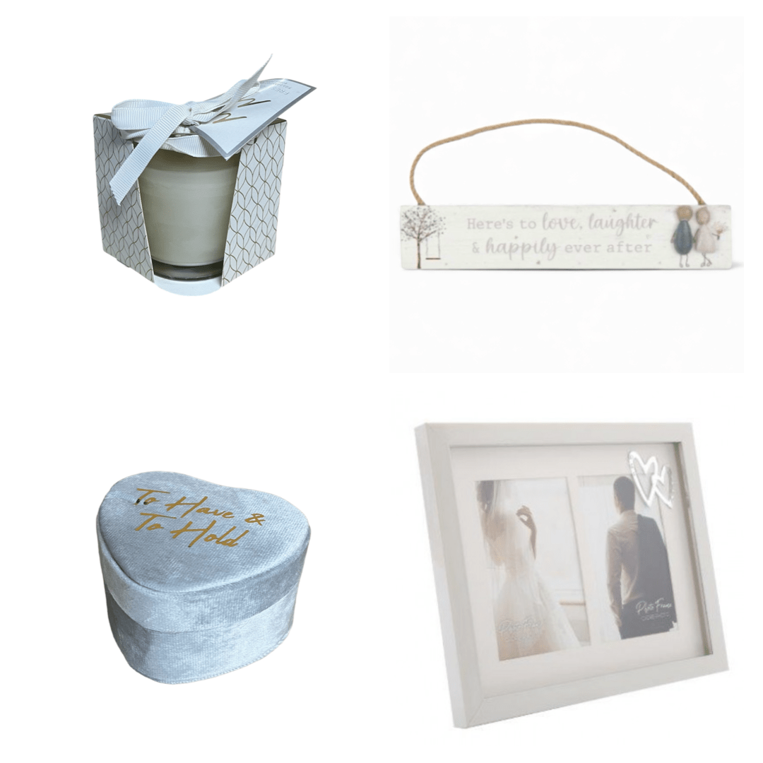 "Happily Ever After" Wedding Gift Box with Sentimental Pebble Art, Heart Frame, Trinket Box, and Candle - Cherish Home