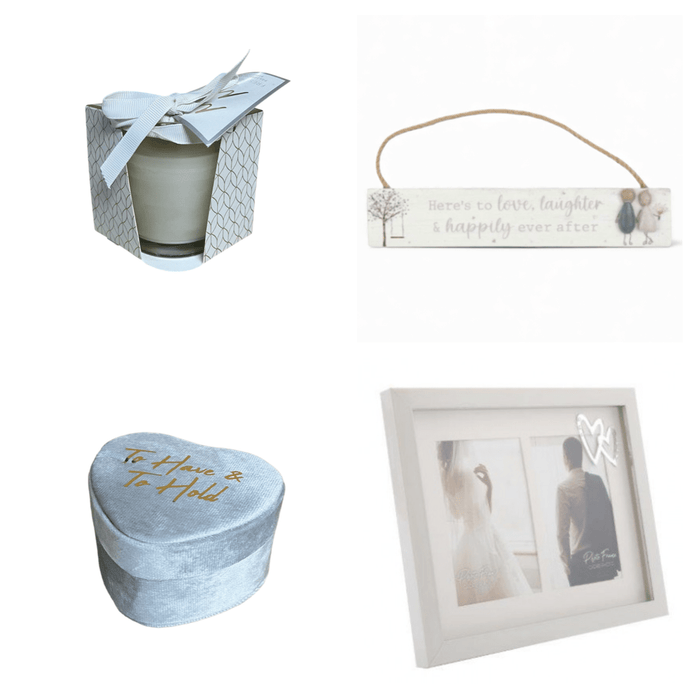 "Happily Ever After" Wedding Gift Box with Sentimental Pebble Art, Heart Frame, Trinket Box, and Candle - Cherish Home