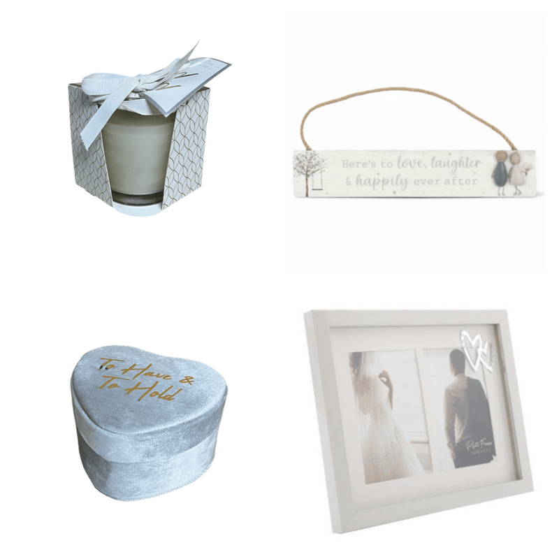 "Happily Ever After" Wedding Gift Box with Sentimental Pebble Art, Heart Frame, Trinket Box, and Candle - Cherish Home