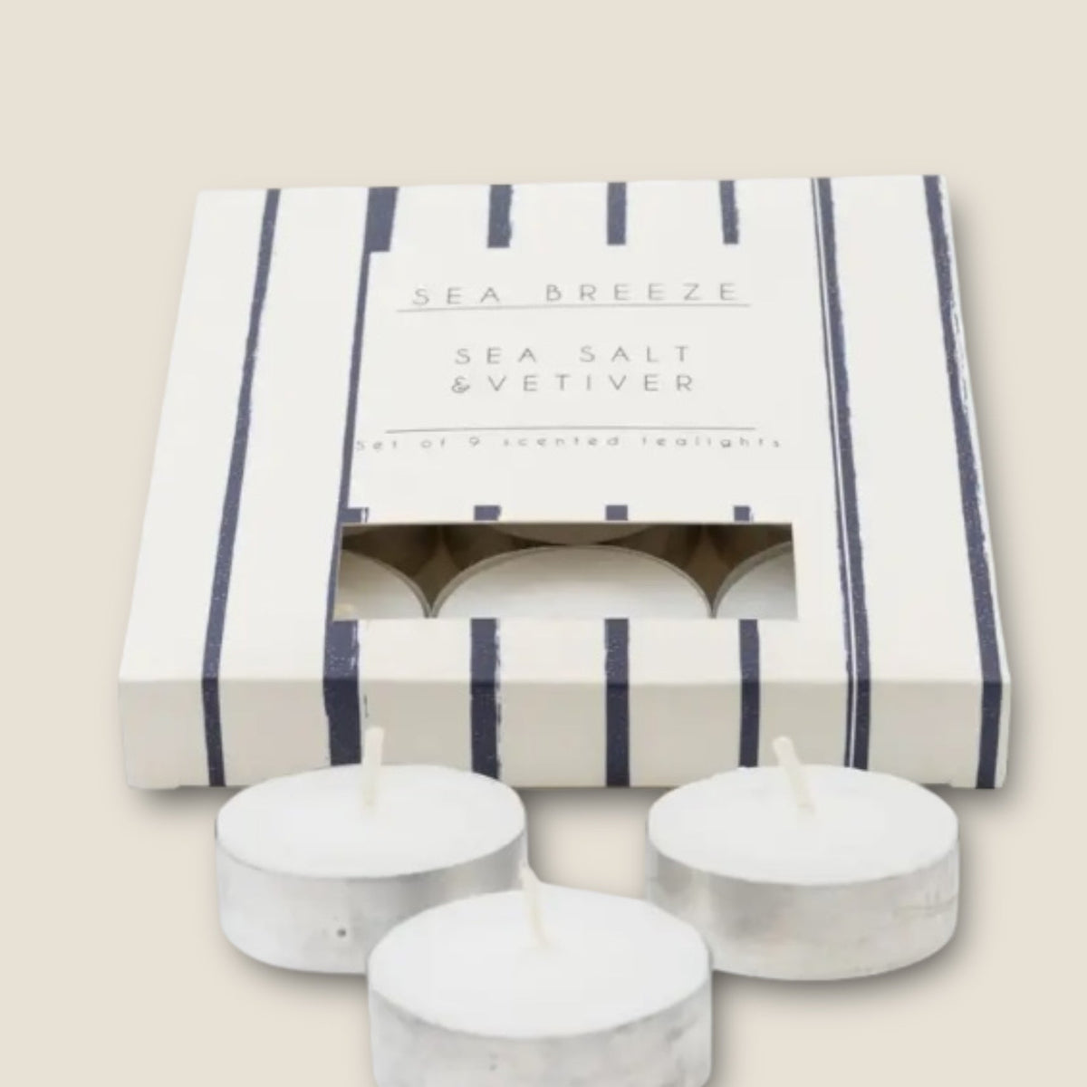 Harbour Stripe Tealights - Set of 9 Scented Candles for Coastal Decor, Sea Breeze & Nautical Home Fragrance - Cherish Home