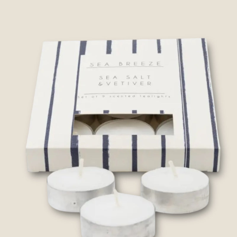 Harbour Stripe Tealights - Set of 9 Scented Candles for Coastal Decor, Sea Breeze & Nautical Home Fragrance - Cherish Home