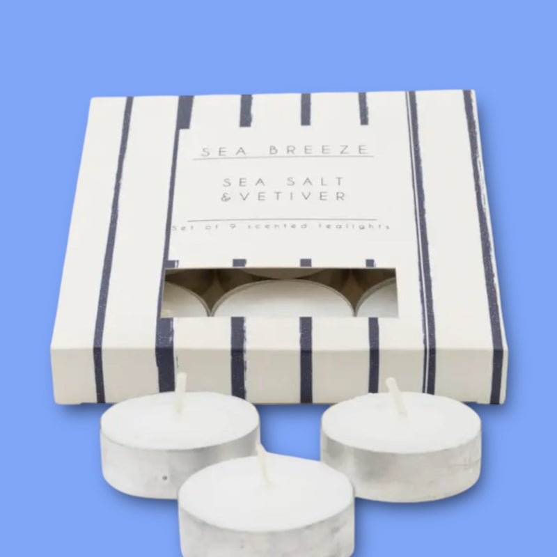 Harbour Stripe Tealights - Set of 9 Scented Candles for Coastal Decor, Sea Breeze & Nautical Home Fragrance - Cherish Home