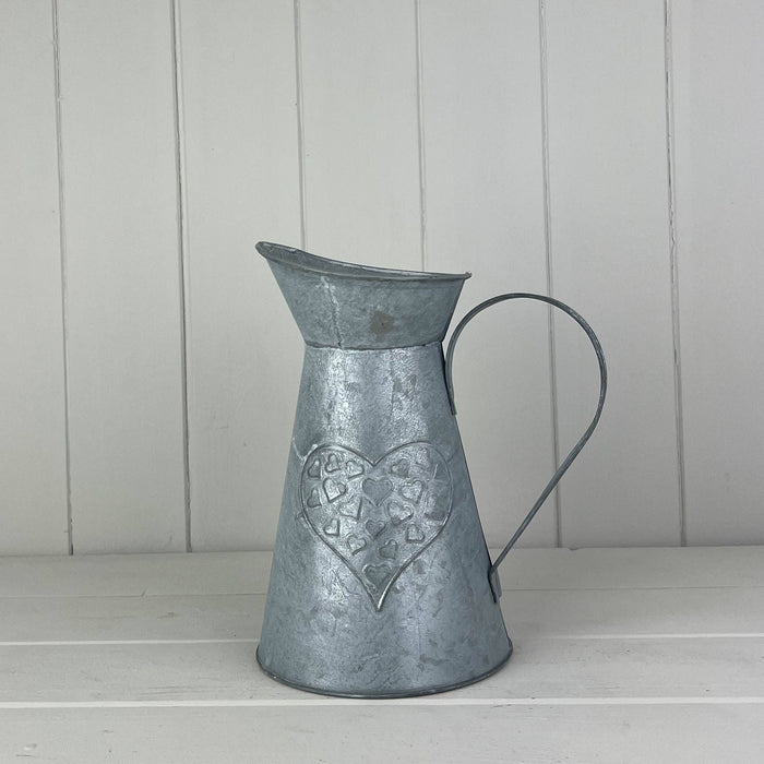 Heart Embossed 22cm Rustic Zinc Jug Country Weddings Styling - Cherish Home