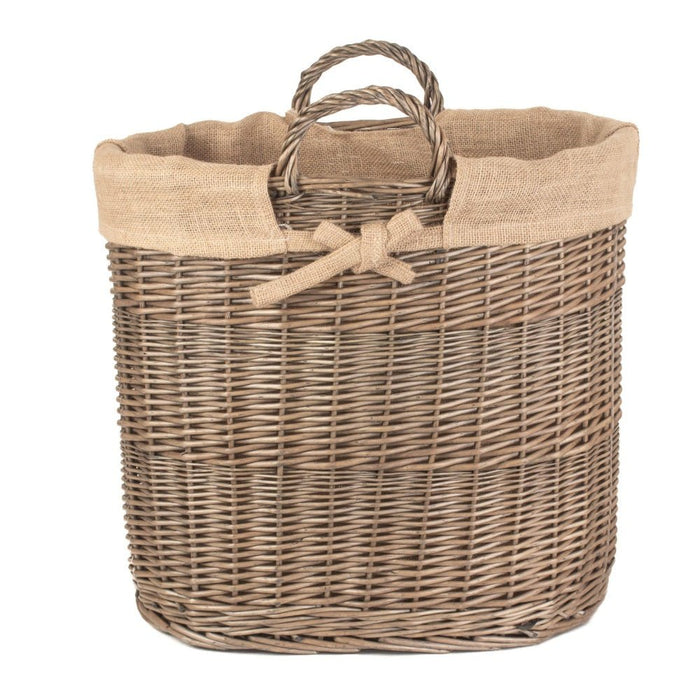 Hessian Lined Oval Wicker Log Basket - Cherish Home