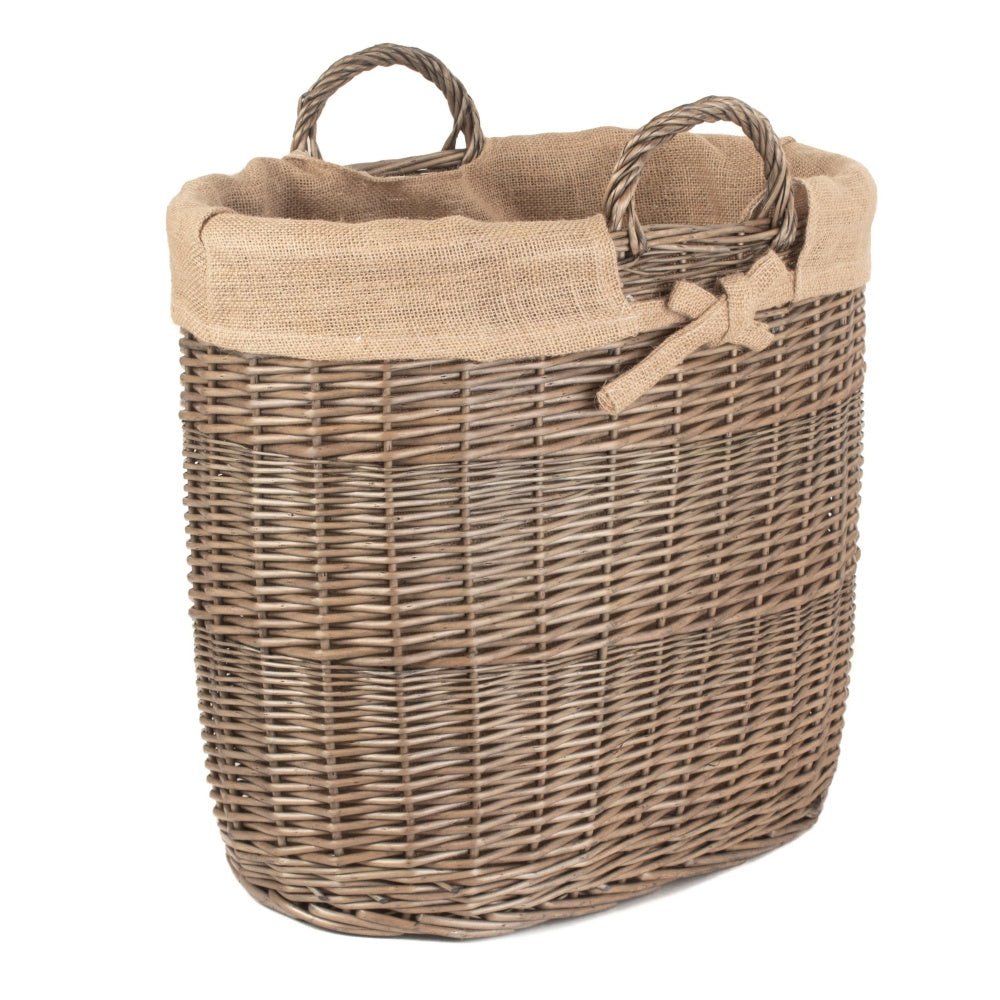 Hessian Lined Oval Wicker Log Basket - Cherish Home