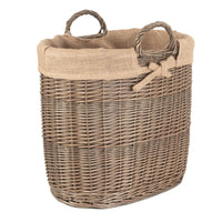 Hessian Lined Oval Wicker Log Basket - Cherish Home
