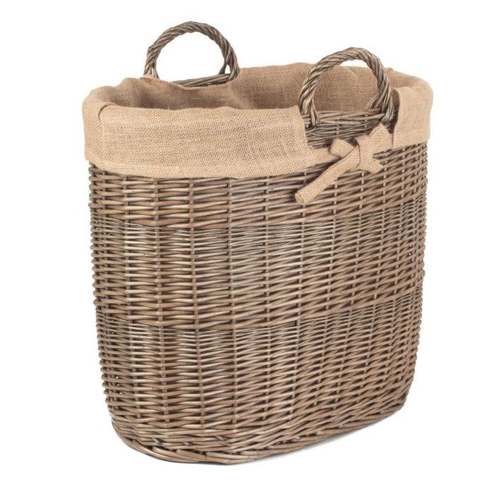 Hessian Lined Oval Wicker Log Basket - Cherish Home