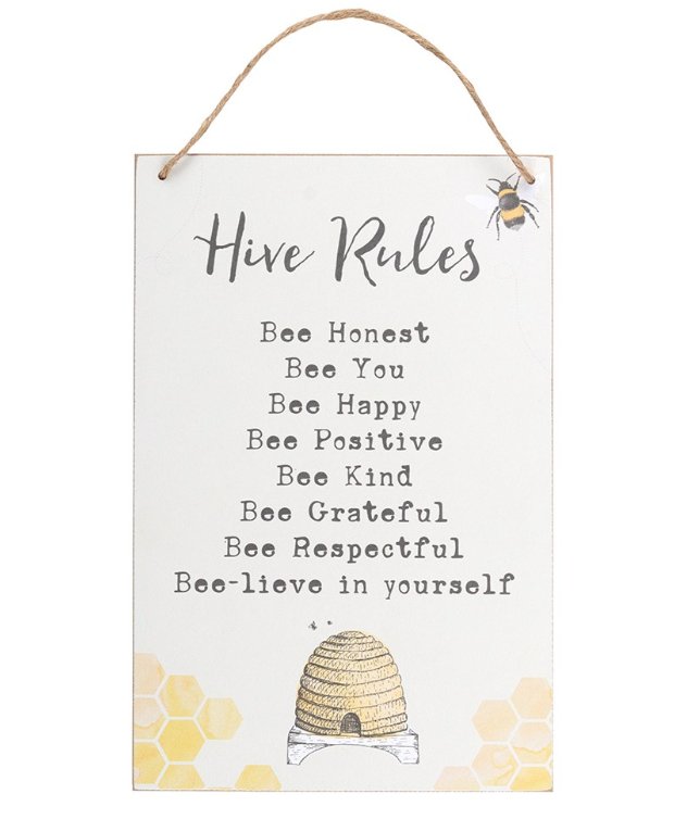 Hive Rules Summer Wooden Hanging Sign - Cherish Home