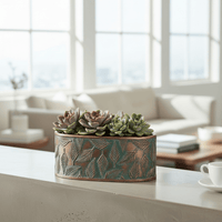 Industrial Luxe Green & Copper Wash Cement Oval Planter 20cm - Cherish Home