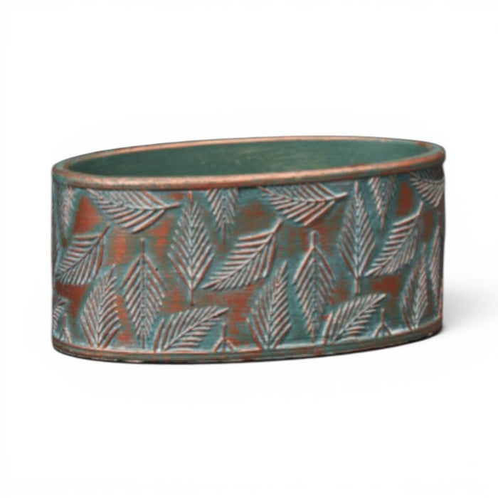Industrial Luxe Green & Copper Wash Cement Oval Planter 20cm - Cherish Home