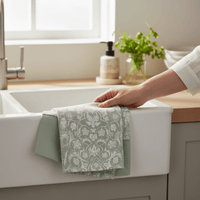 Jeff Banks Jacquard Sage Green Tea Towels & Coasters Bundle Set - Cherish Home