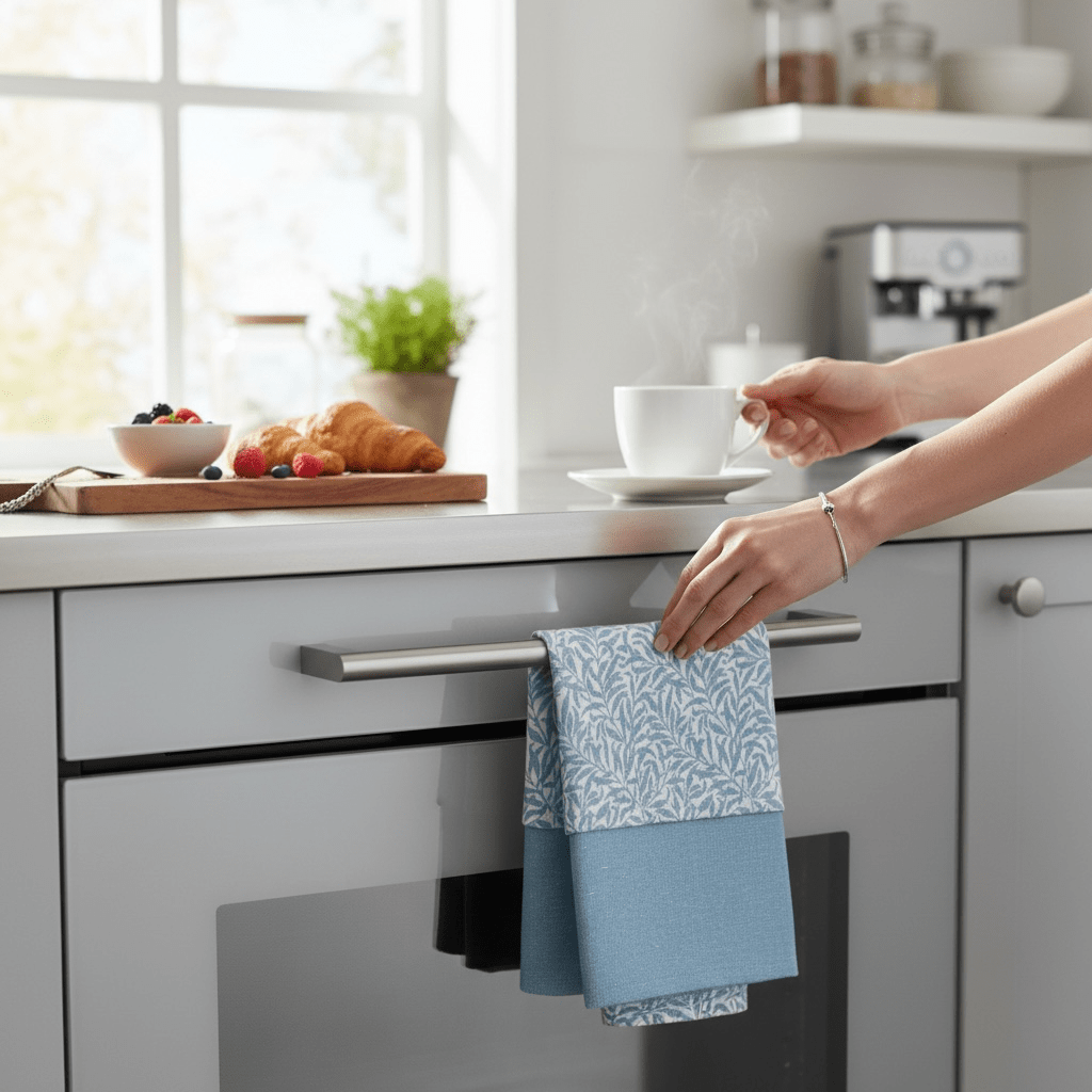 Jeff Banks Leafy Trellis Blue Tea Towels & Coasters Bundle Set - Cherish Home