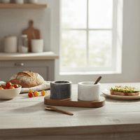 Kontrast Marble Salt & Pepper Pots with Acacia Wood Base & Serving Spoons - Cherish Home