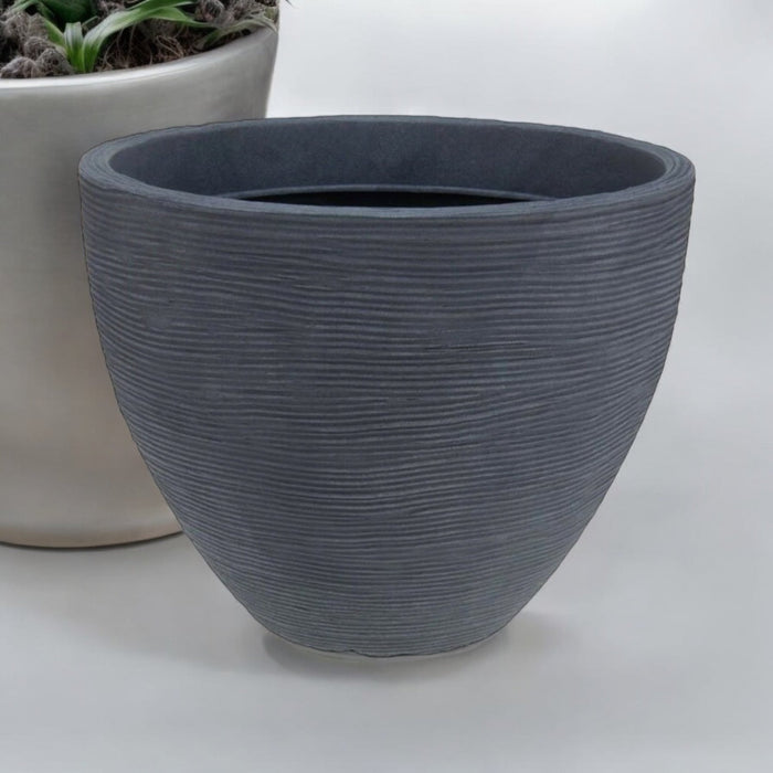 Koopman 39cm Round Flower Bowl Stone Grey UV - Resistant Large Plastic Planter - Cherish Home