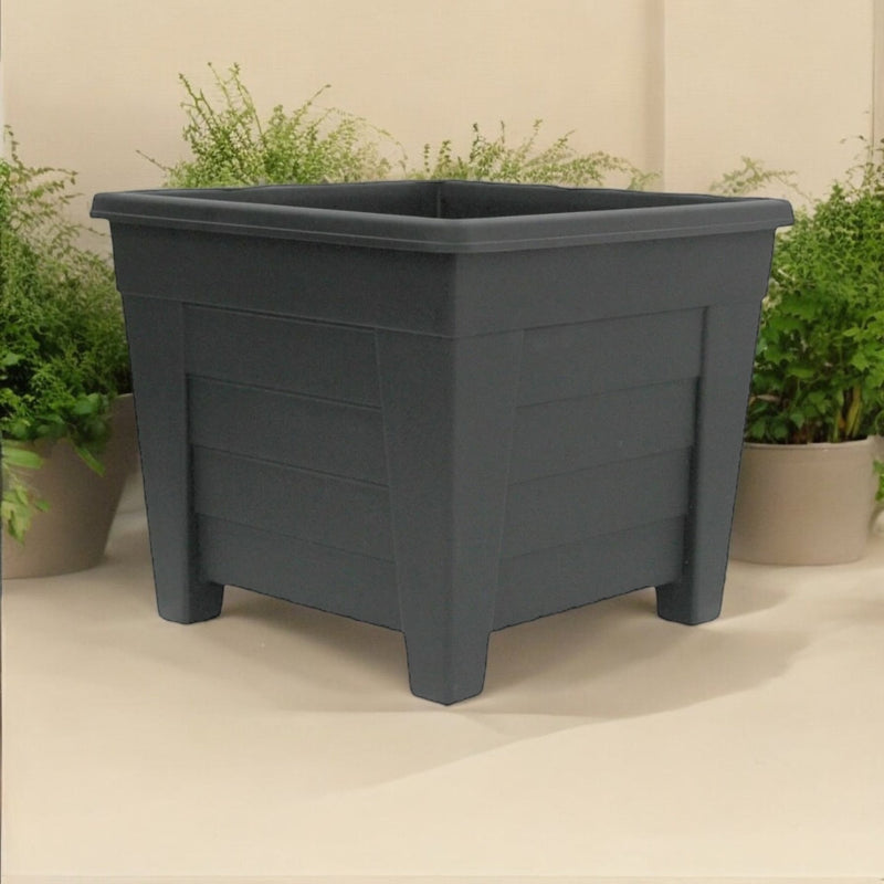 Large 32cm Dia Square Planter, Black Plastic Plant Pot - Cherish Home